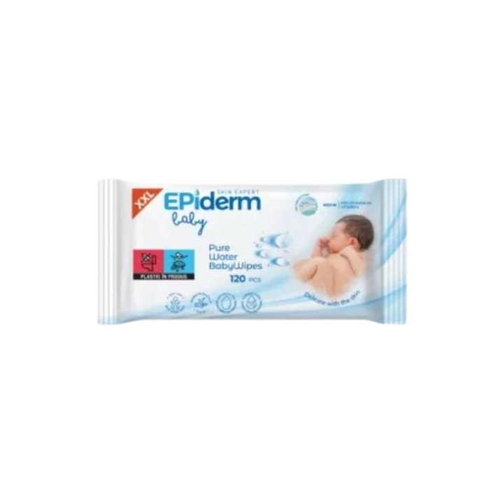 Servetele Umede pentru Copii, Epiderm, New Born Baby, Pure Water, 120 buc