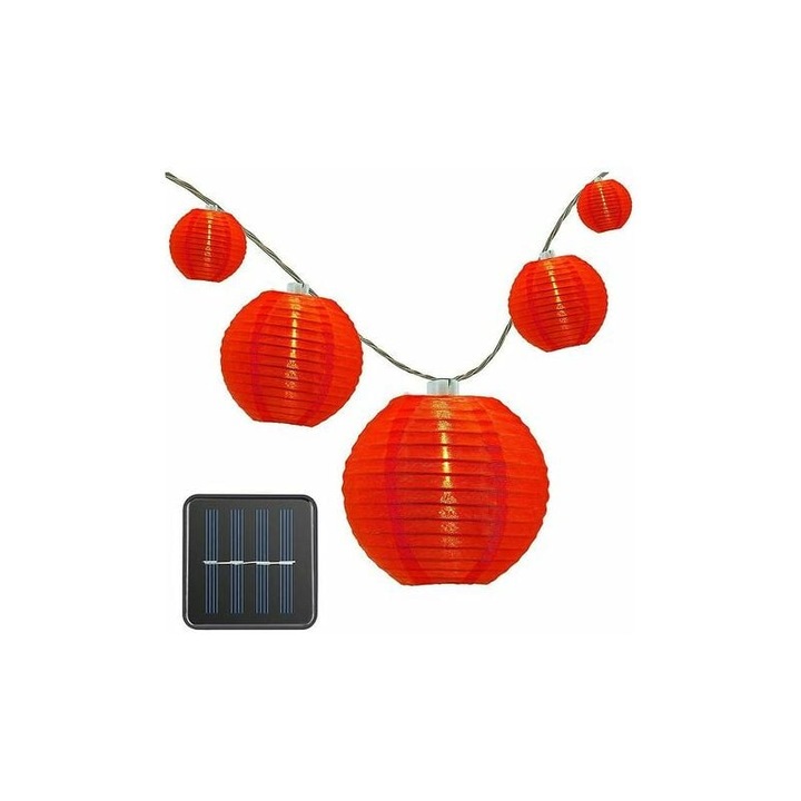 Lanterna solara rosie, Enforose, set 20 lumini, 5 metri, rezistenta la apa, design ajustabil