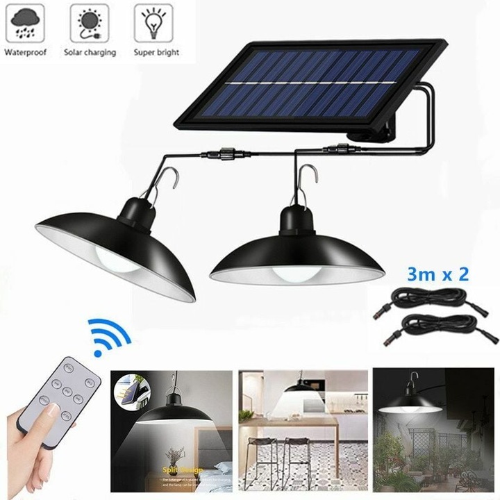 Lampa solara suspendata Enforose, design retro, 3.5W, 4500mAh, IP66, alb, pentru interior si exterior