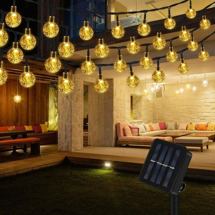 Instalatie luminoasa solara, 100 LED multicolor, 12m, rezistenta la apa IP65