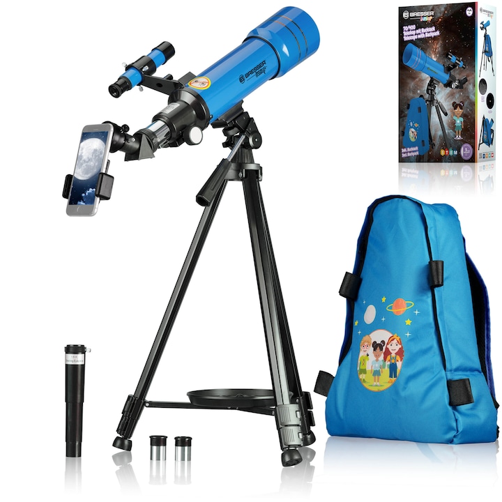 Telescop BRESSER JUNIOR 70/400 AZ cu rucsac albastru