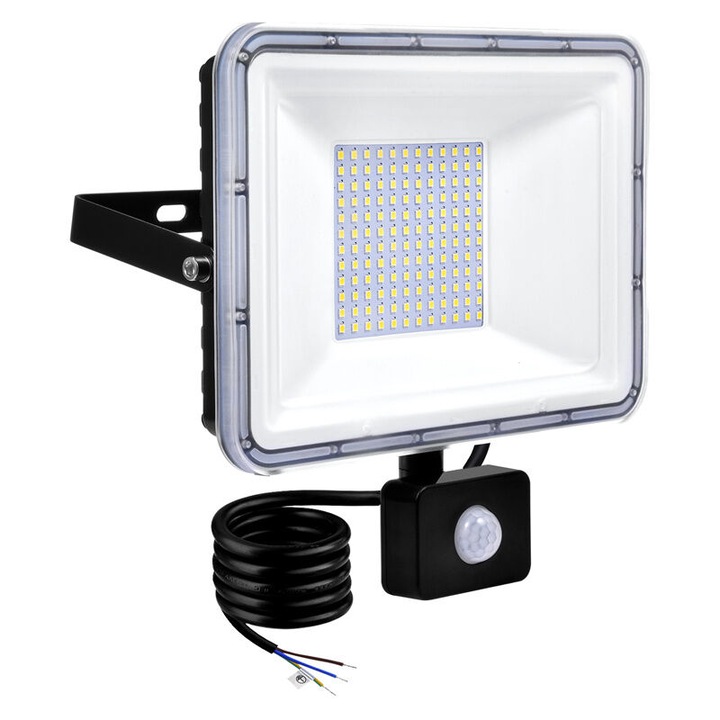 LED kültéri reflektor 100W, mozgásérzékelővel, hideg fehér, IP67, 8000LM