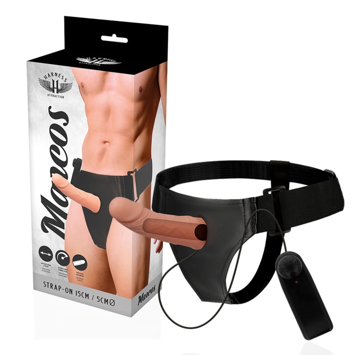 Ham cu dildo gol si vibratie, HARNESS ATTRACTION, Frames, 15 cm, O 5 cm