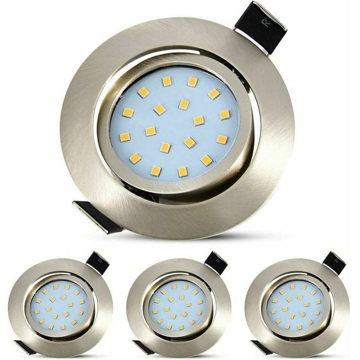 Комплект от 4 LED прожектора за вграждане 5W, регулируеми 40°, ултра плоски 28 mm, неутрално бяло 4500K, диаметър O84 mm