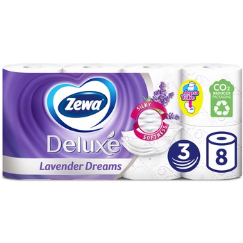 Hartie igienica Zewa Deluxe Lavender Dreams, 3 straturi, 8 role Hartie igienica Zewa Deluxe Lavender Dreams, 3 straturi, 8 role