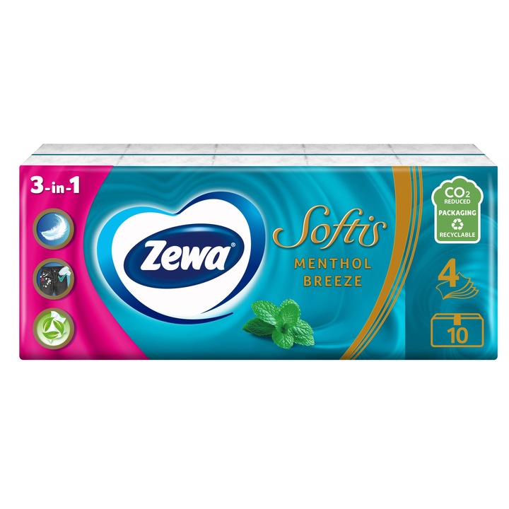 Zewa Softis Menthol Breeze illatosított papír zsebkendő, 4 rétegű, 10 x 9 db