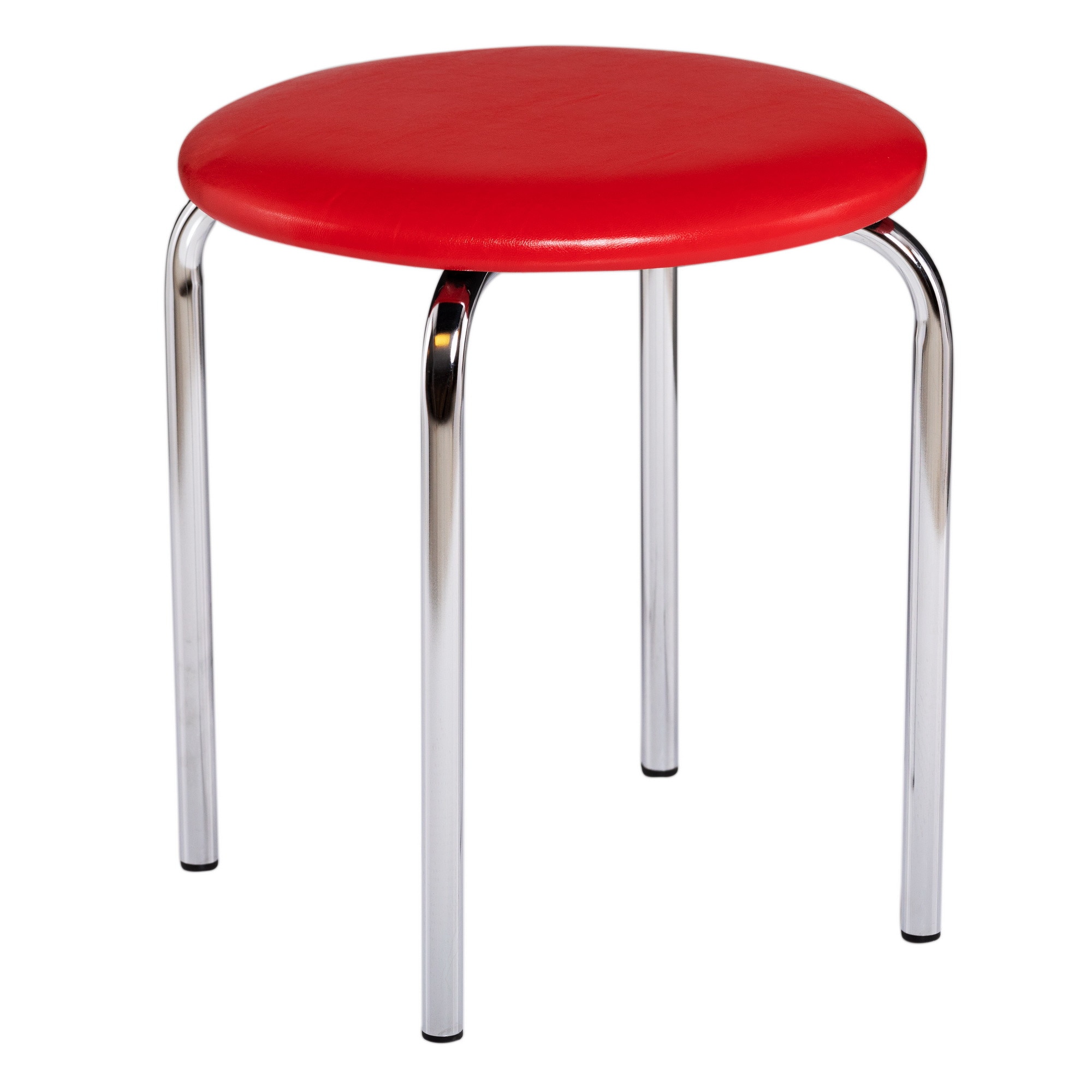 Taburet QMOBILI ULISE CR Rosu, piele ecologica, cadru cromat, sezut rotund, minim 2 buc pe comanda