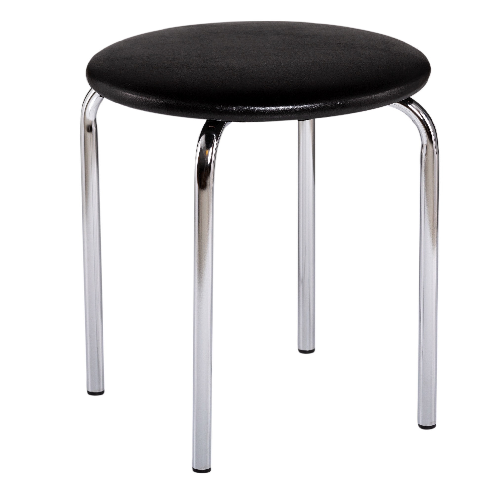 Taburet QMOBILI ULISE CR Negru, piele ecologica, cadru cromat, sezut rotund, minim 2 buc pe comanda