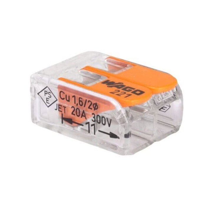 Set 10 Cleme WAGO 2 Poli 221-412 | Compatibile 0,2-4mm² 400V 32A | Conexiuni Electrice Rapide si Sigure | WAGO