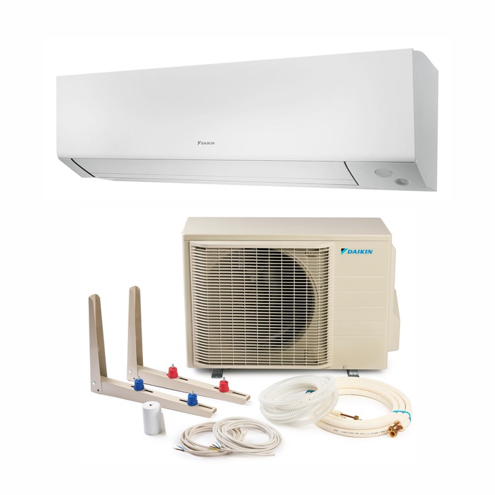 Aparat de aer conditionat Daikin Perfera Bluevolution Inverter 18.000 BTU, model FTXM50A+RXM50A, clasa energerica A++/A++, WiFi inclus, cu KIT de instalare InstaPlus K1821IP3 si dispozitiv de fixare VibraZerro pentru unitatea exterioara KX60N