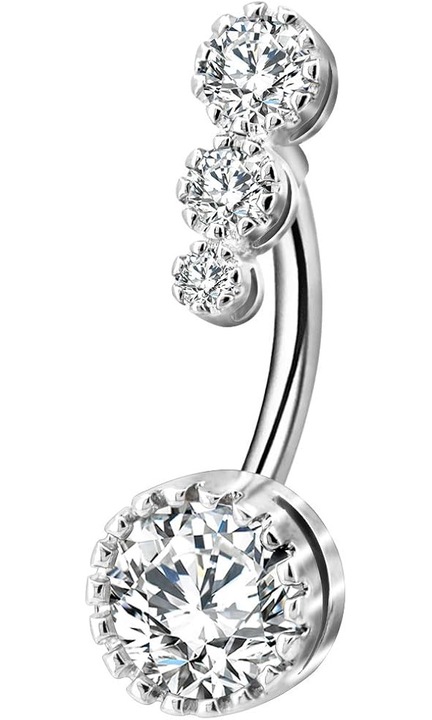 Inel de buric din otel inoxidabil 316L, BGHYHYHI, cubic zirconia transparent, 1.6mm, 9.5mm lungime bara