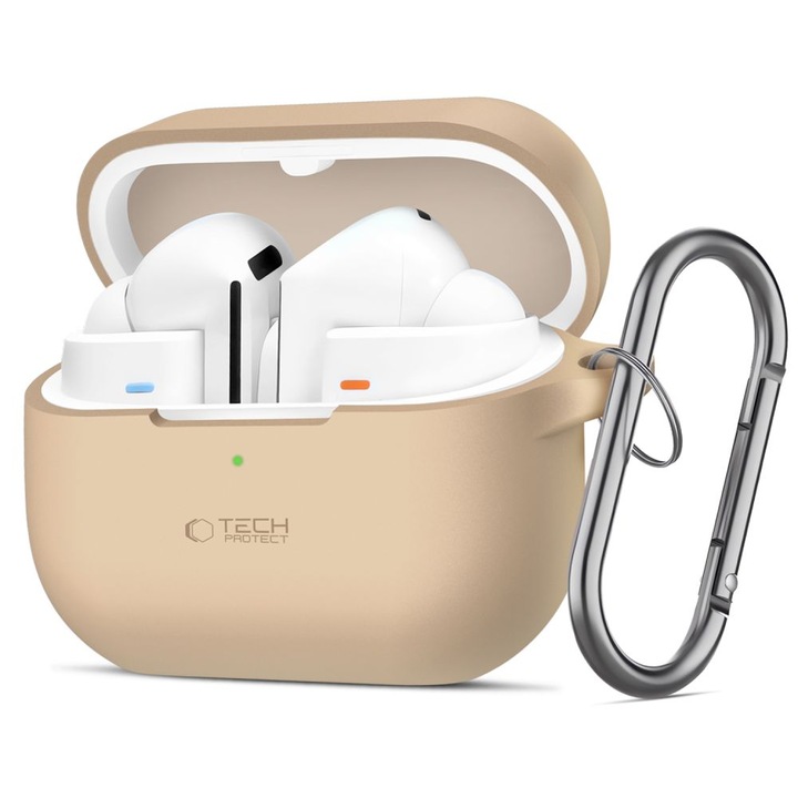 Carcasa TECH-PROTECT Silicone Hook compatibila cu Samsung Galaxy Buds 3 / 3 Pro Caffe Latte