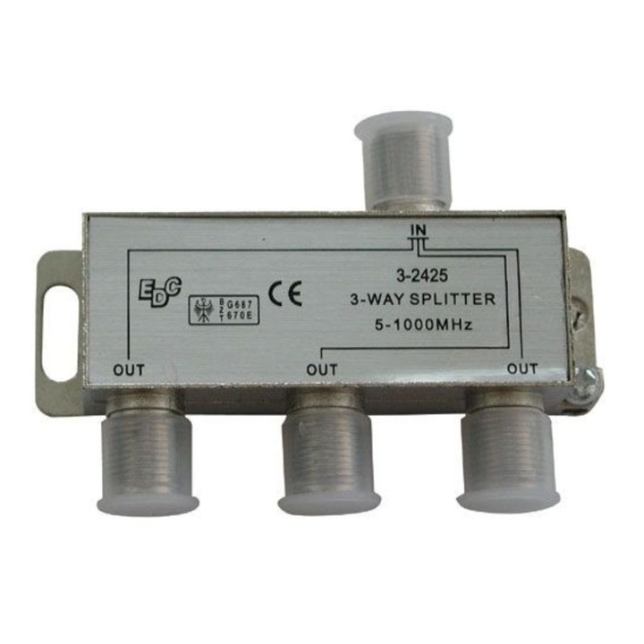 Splitter TV profesional e-SWC® pentru cablu coaxial, 3 iesiri, 5-1000 Mhz, 6 DB, metalic