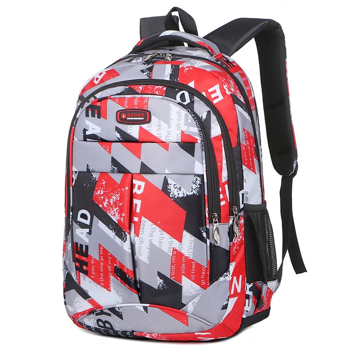 Iskolai hátizsák, mérete 30 x 13,5 x 46 cm, nagy kapacitású, vízálló anyagú, piros