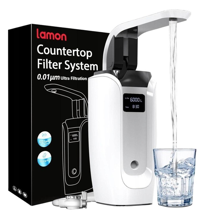 Система за филтриране на вода LAMON, 120 l/h, удобен дизайн, въртене на 360°, бял