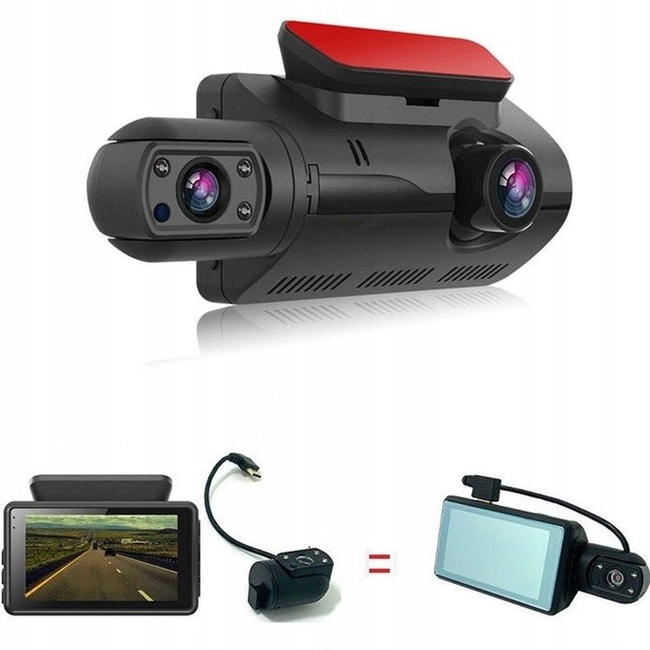 Двойна камера FHD DVR камера за кола, 140° зрителен ъгъл, 3" LCD, непрекъснат запис, нощ, 720P/1080P
