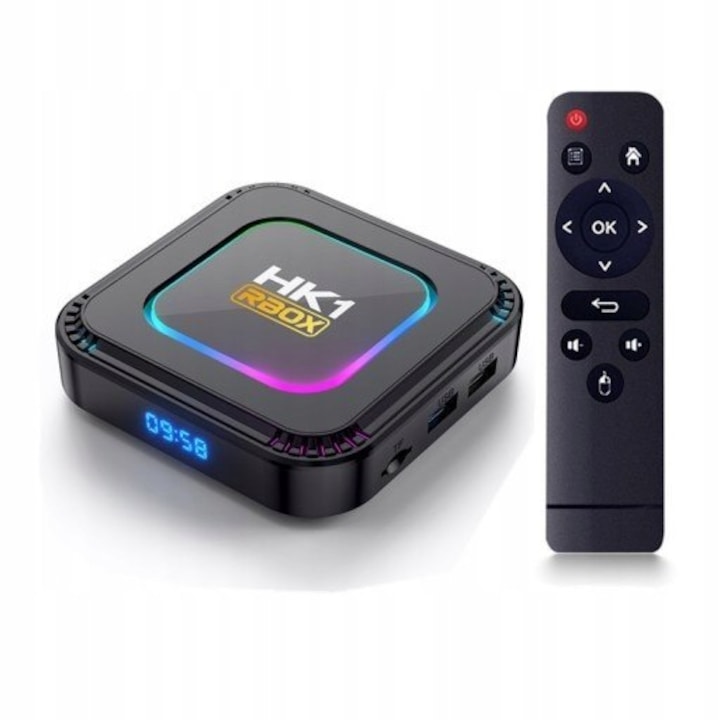 Smart TV Box 8K HK1, WiFi6 5GHz, Bluetooth 5.0, HDR10+, 4GB RAM, 64GB вътрешна памет, черен