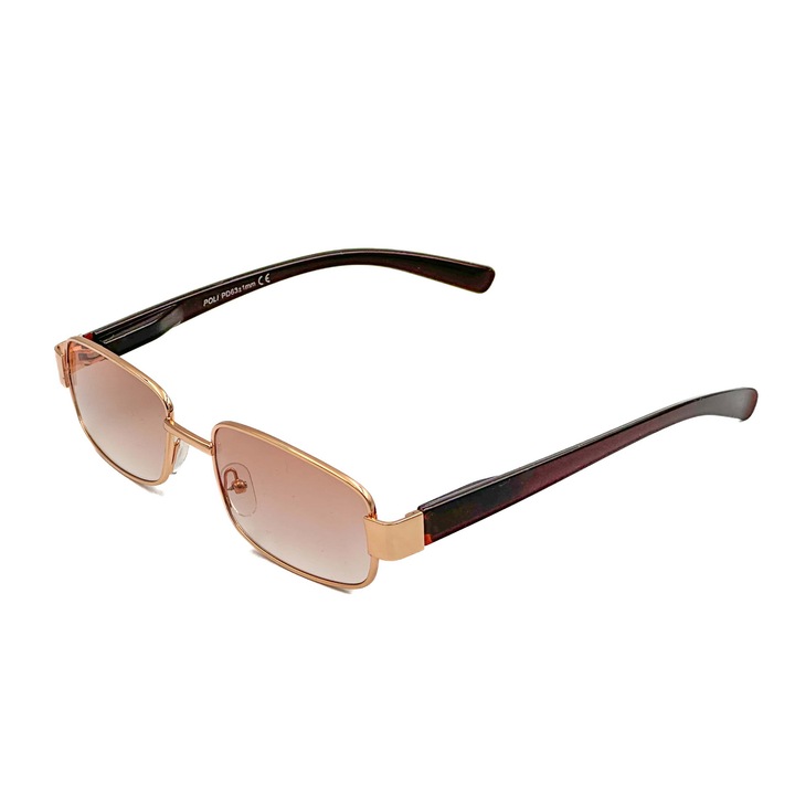 Ochelari de vedere cu lentile din plastic fumurii, rama metalica si balamale cu arcuri metalice +1.25, P382H Aurii