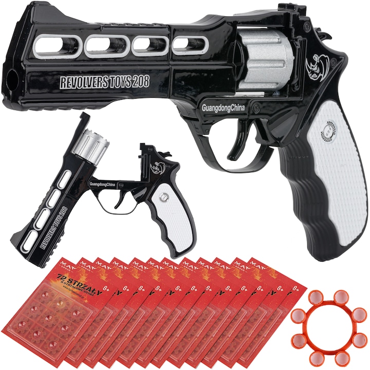 Set pistol de jucarie si 12 blistere capse, MAT Group, Replica Colt, Metal, 8 focuri, 20x13cm, 14+, Multicolor