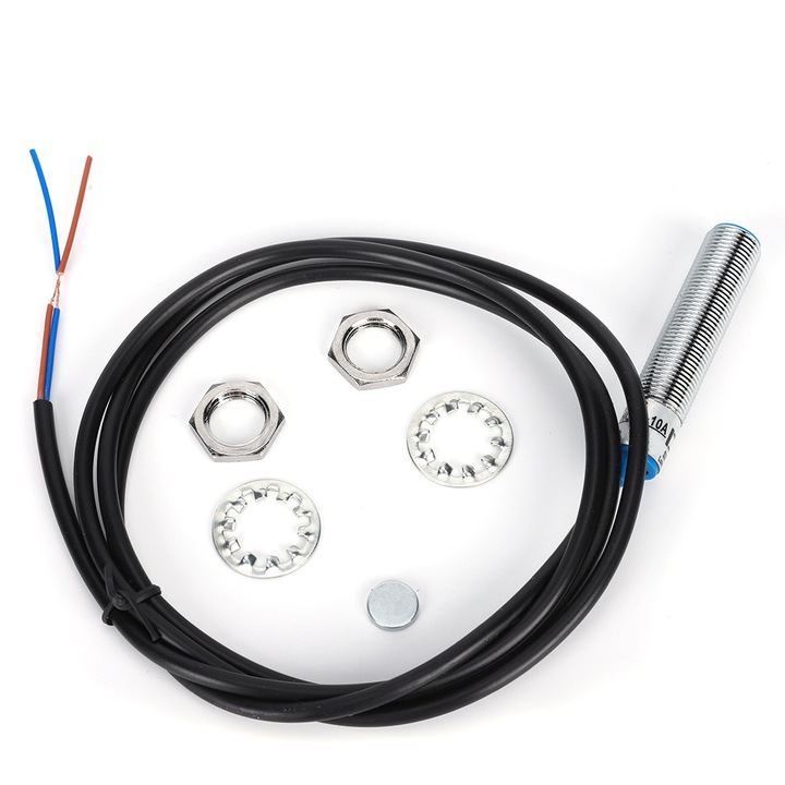 Comutator de proximitate, senzor inductiv mic, magnetic, carcasă metalică lungă, DC 0–35 V, normal deschis