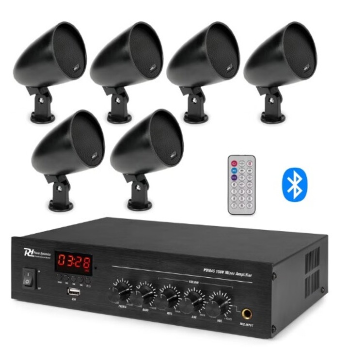 Sistem audio exterior terasa si gradina, 6 boxe PowerDynamics, Bluetooth, USB