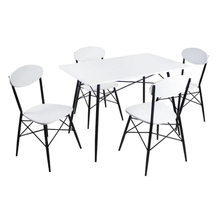 Set Masa Fixa Cu 4 Scaune Bucatarie Alb D