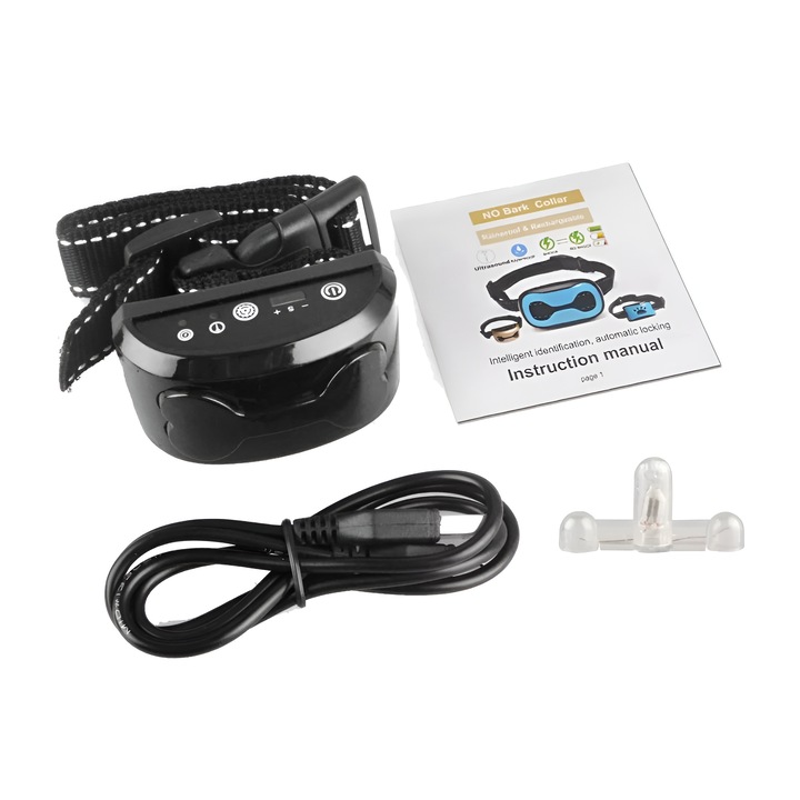 Zgarda Anti-latrat Automata, Ajustabila, Sunet, Impulsuri pe 7 nivele, Vibratii, Rezistenta la Apa, Praf, Zapada, SMART GADGETS C&A, Negru