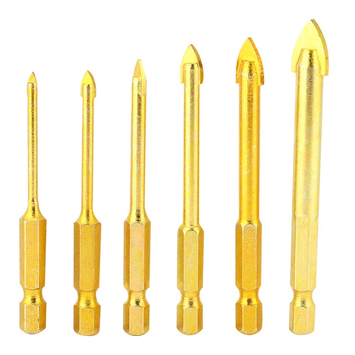 Set 6 burghie din otel rapid, Enforose, diametre 3-10mm, pentru gaurire in ceramica, sticla, plastic, lemn