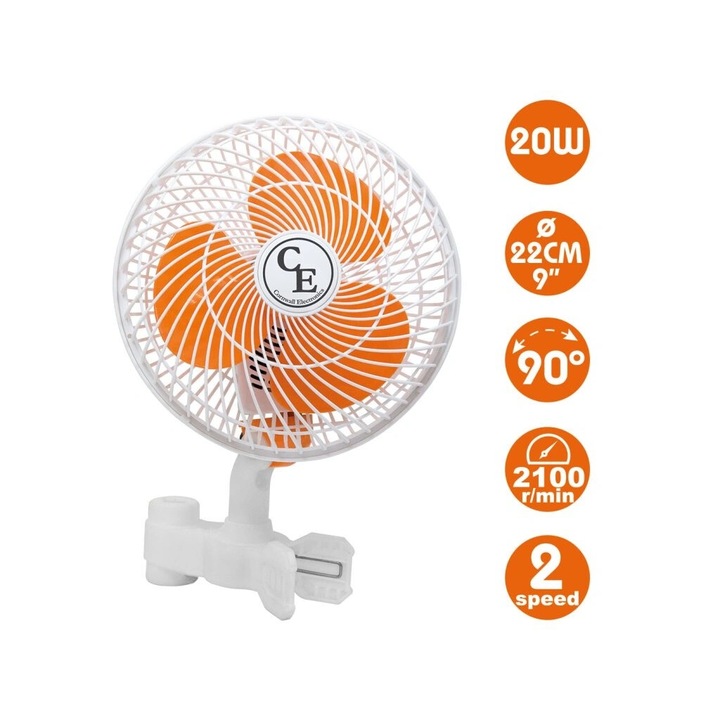 Ventilator oscilant cu clipa Cornwall Electronics 20W, 2 trepete