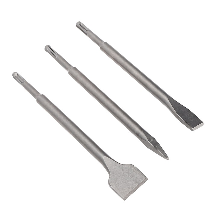 Daltakészlet 3 db. Kerek szárú hegy. Széles ötvözött acél dalták betonhoz, kőhöz, tégla cseréphez