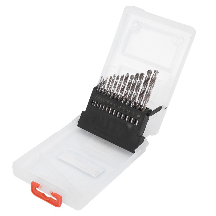 Set de burghie Enforose, 13 piese, din otel rapid, 1.5mm-6.5mm, cu sant drept, racire externa