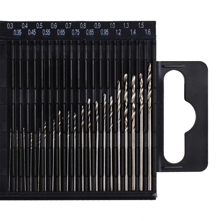 Set 20 burghie micro HSS pentru lemn, Enforose, dimensiuni 0.3-1.6mm, cutie de depozitare