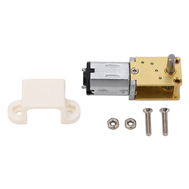 Motor cu angrenaj melcat 12V, Enforose, torsiune mare, zgomot redus, 7.5x7.5cm, set cu baza si accesorii