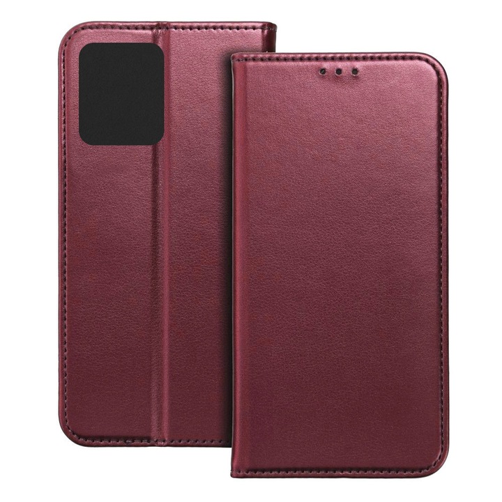 Husa pentru Motorola Edge 40 Pro, Piele ecologica, Premium PU Leather Book, Buzunar card, Inchidere magnetica, Functie stand / suport, Decupaj difuzor apeluri, Acoperire completa 360 de grade, Protectie fata-spate, Tip carte, Visiniu