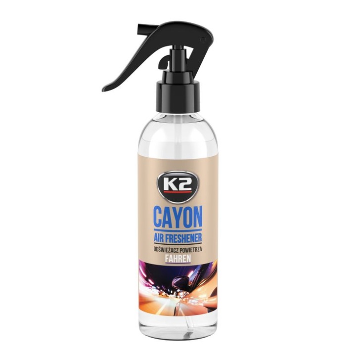 Prémium autó légfrissítő K2 CAYON FAHREN CITY STYLE aroma, permetezővel, 250ml, 700 alkalmazás