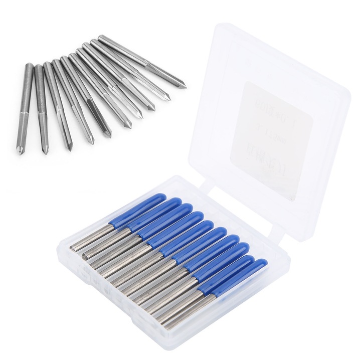 Set 10 bucati freze CNC din otel tungstenic 3.175mm, Enforose, 60 grade, rezistente la uzura