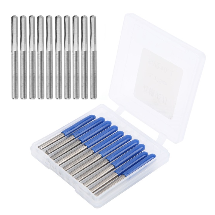 Set 10 bucati freze CNC din otel tungsten pentru gravare, 3.175mm, 90°