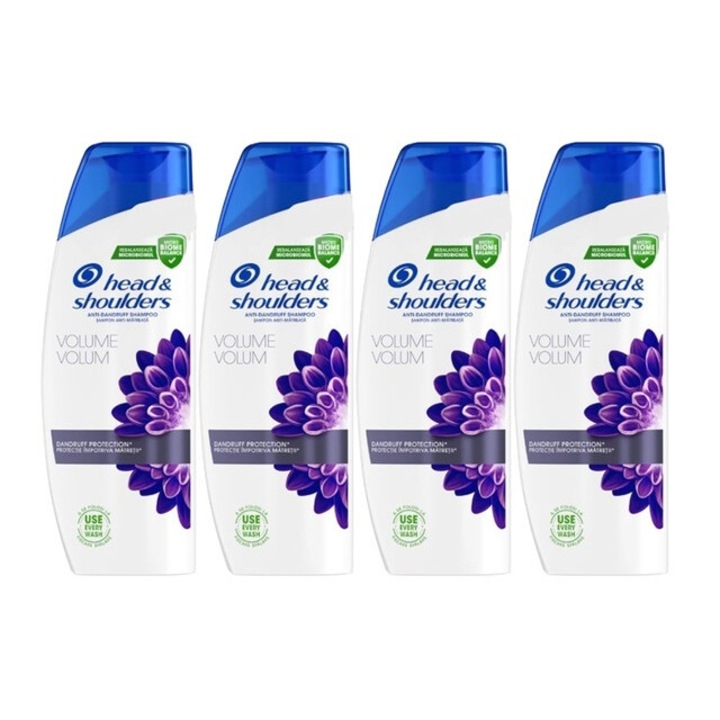Set 4 x Head&shoulders sampon 330ml volume, testat dermatologic, prospetime de lunga durata, delicat pentru scalp, non-toxic, eco-friendly, aspect stralucitor, previne iritatia pielii, pH echilibrat, curatare ultra-blanda