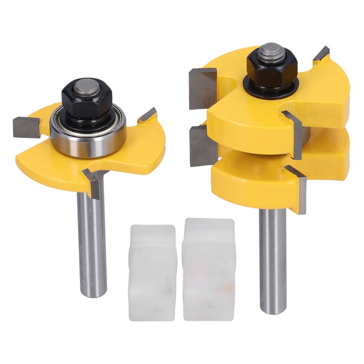 Set freze pentru lemn Enforose, 3 dinti, 8mm, argintie si galben, cu cutii de depozitare