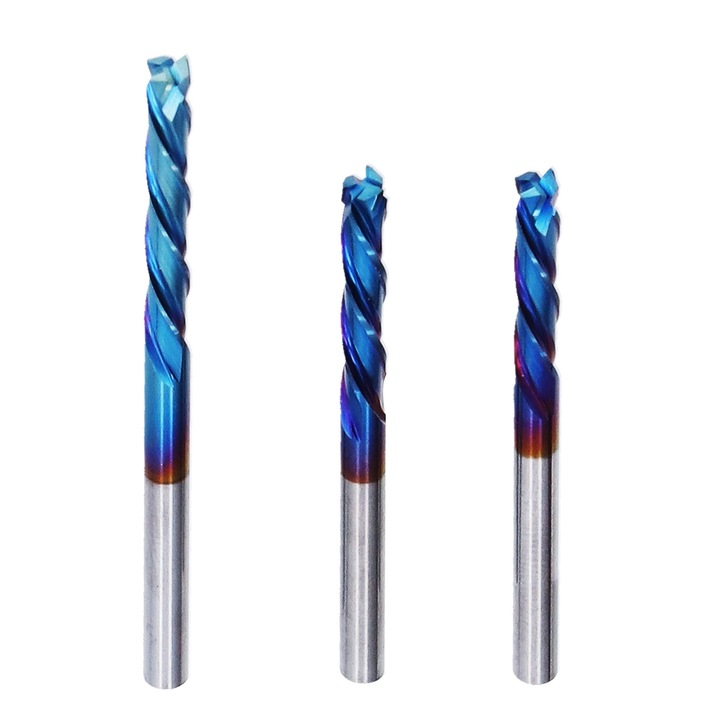 Set 3 Freze End Mill Enforose, Otel Tungsten, 3.175x15x45mm, 3.175x17x15mm, 3.175x22x55mm, Albastru