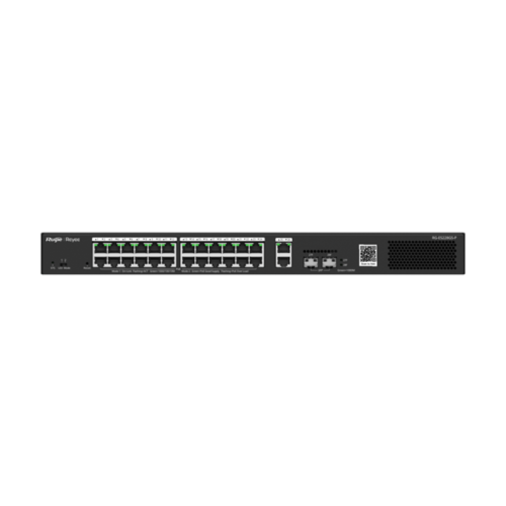 Комутатор 24 PoE порта, 2 GE порта, 2 SFP порта, Gigabit, облачно управление - Ruijie RG-ES228GS-P
