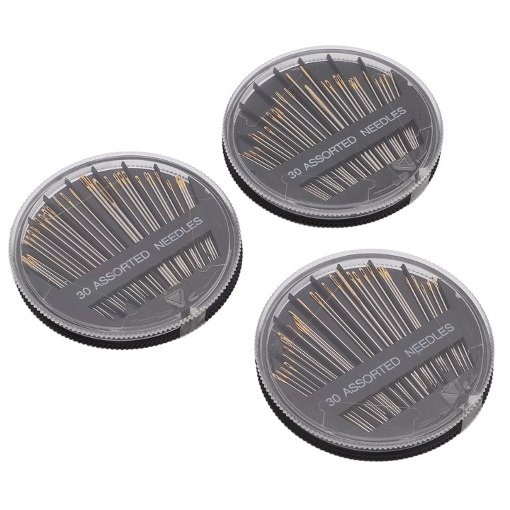 3 cutii Ace de cusut Cutie rotunda de depozitare echipata din otel inoxidabil Diferite dimensiuni Ac de mana portabil compact