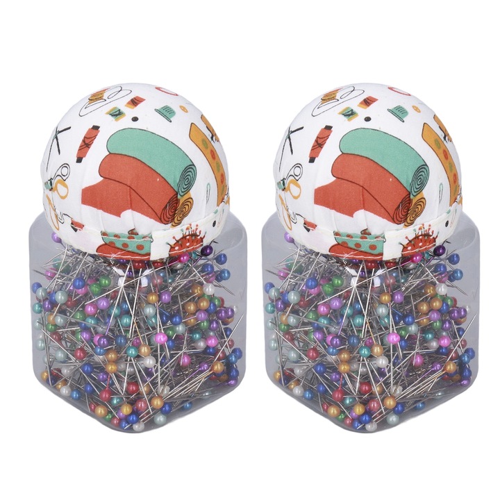 Set de ace perle pentru cusut, Enforose, 1000 bucati, 2 sticle cu suport pentru ace, multicolor, 3.7cm