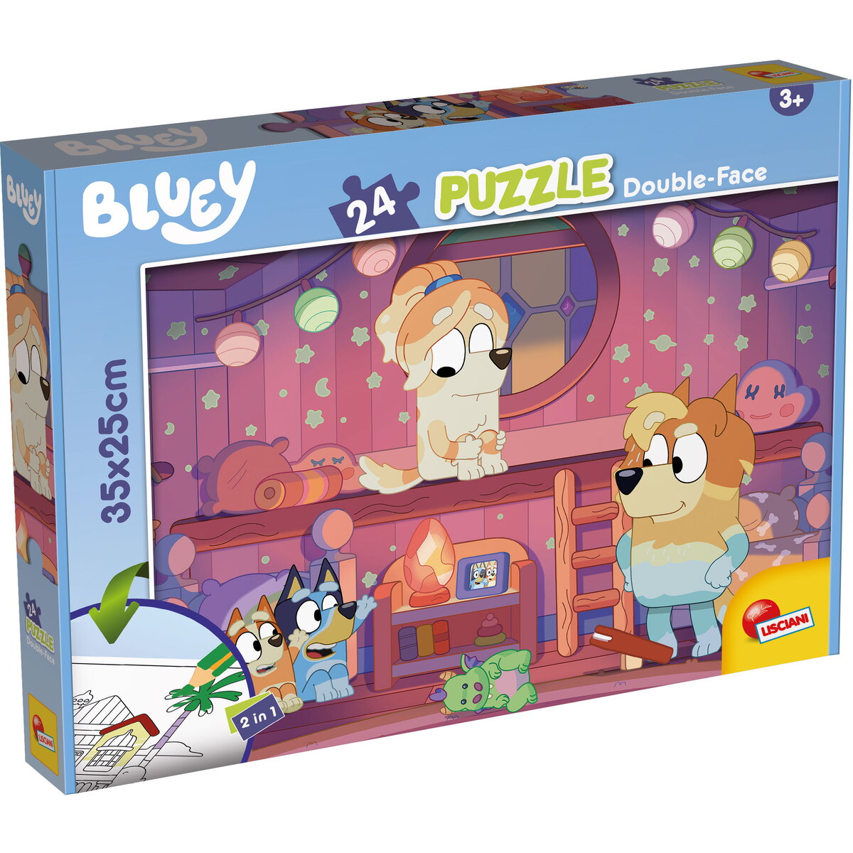 Puzzle de colorat Lisciani - Bluey si ora de povesti, 2 in 1, 24 piese