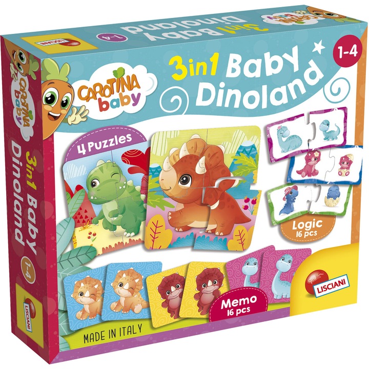 Set 3 jocuri educative Lisciani Carotina Baby - Taramul dinozaurilor