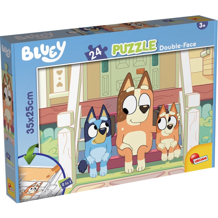 Пъзел за оцветяване Lisciani - Bluey & Mr. Monkey Jocks, 2 в 1, 24 части
