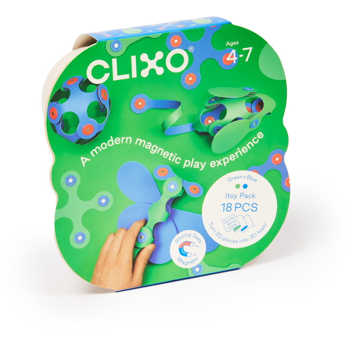 Set de constructie magnetic Clixo® - Itsy, albastru & verde, 18 piese