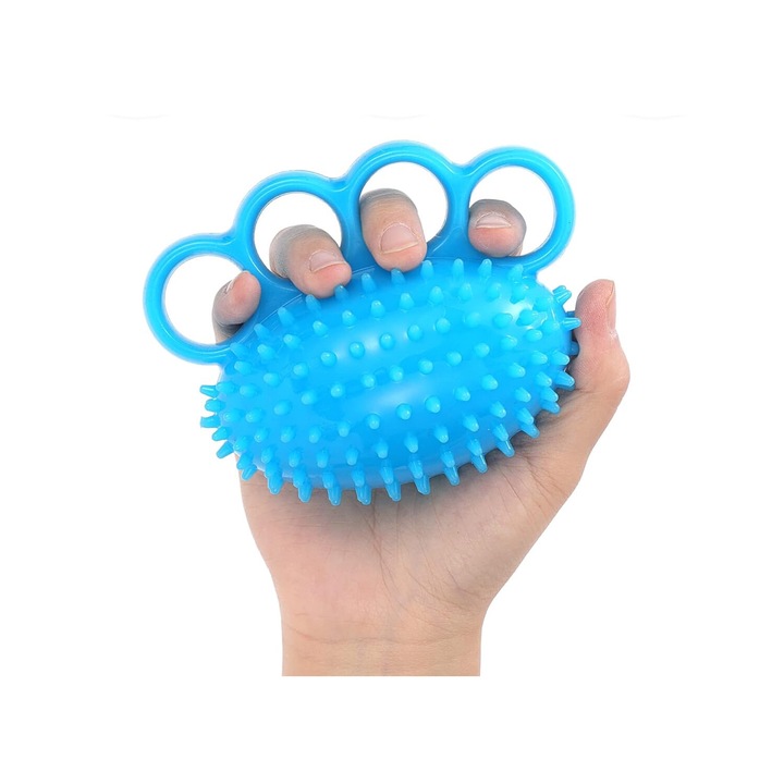 Minge de exercitii pentru maini, intarire a prinderii, design cu patru inele, albastru