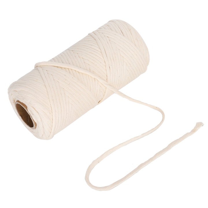 Makramé zsineg, pamut, 100 m, Jormftte, kézműves, puha, krémes