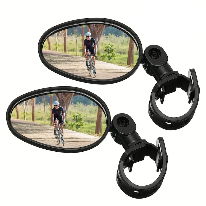Комплект от 2 огледала за велосипеди, регулируеми на 360°, черни, за кормило